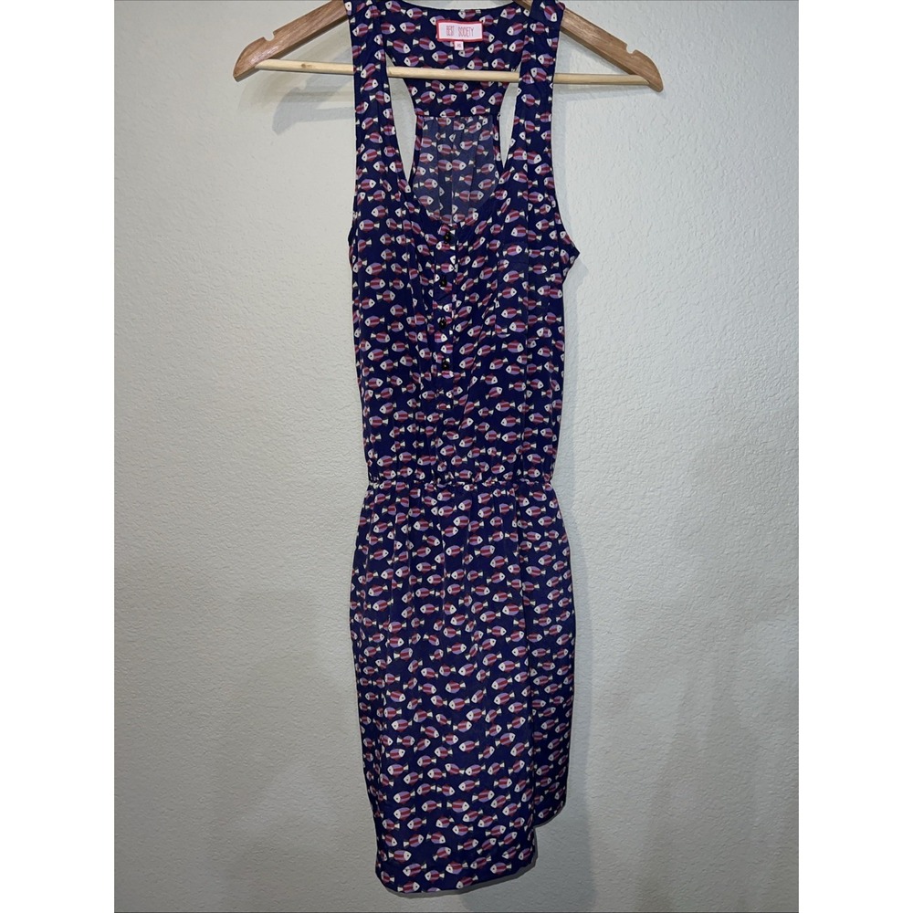 Best Society PURPLE Mini Dress Swimming Fish Lined Cinch Waist Cute XS